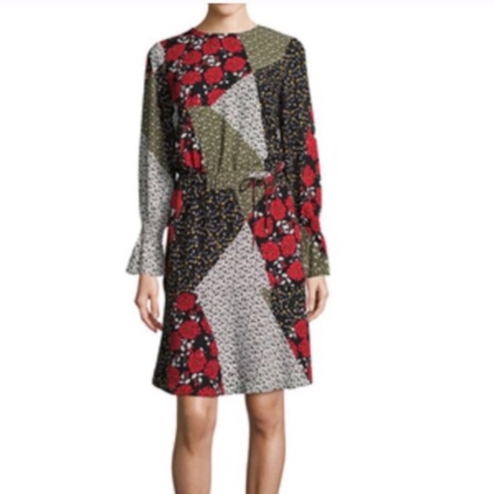 Libby Edelman Floral Patchwork Dress Red Black Wht‎